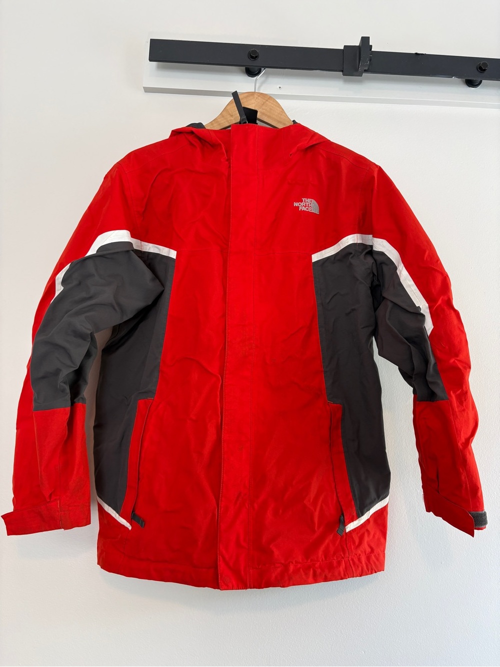 The North Face Red and Gray Men's Ski Jacket with White Accents